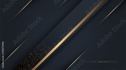 Abstract luxury black and gold lines with glitter doted abstract background. Elegant for wallpaper magazine, brochure, banner, poster, business card template.