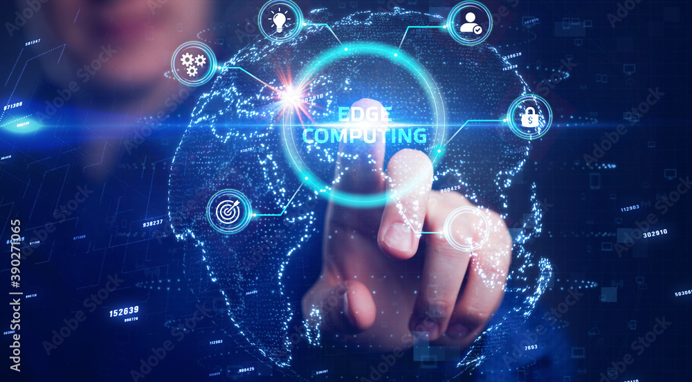 Edge computing modern IT technology on virtual screen. Business, technology, internet and networking concept. Edge computing modern IT technology on virtual screen. Business, technology, internet and networking concept.
