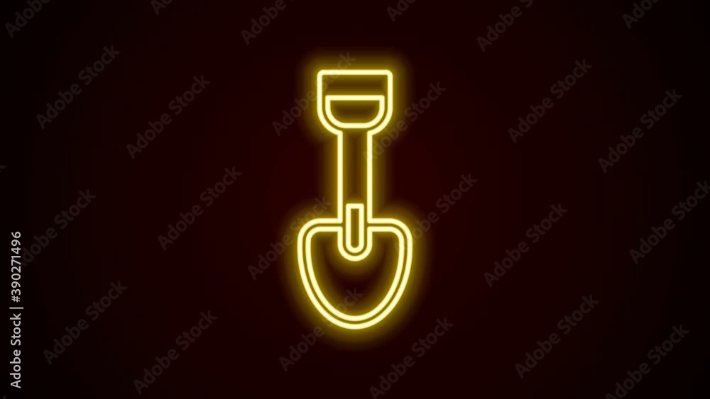 Glowing neon line Shovel toy icon isolated on black background. 4K Video motion graphic animation Glowing neon line Shovel toy icon isolated on black background. 4K Video motion graphic animation