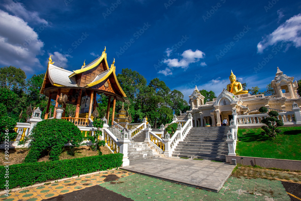 Naklejka premium background of important religious sites in Ubon Ratchathani province of Thailand,with ancient pagodas and beautiful churches,for future generations to study the history(Wat Sa Prasan Suk)