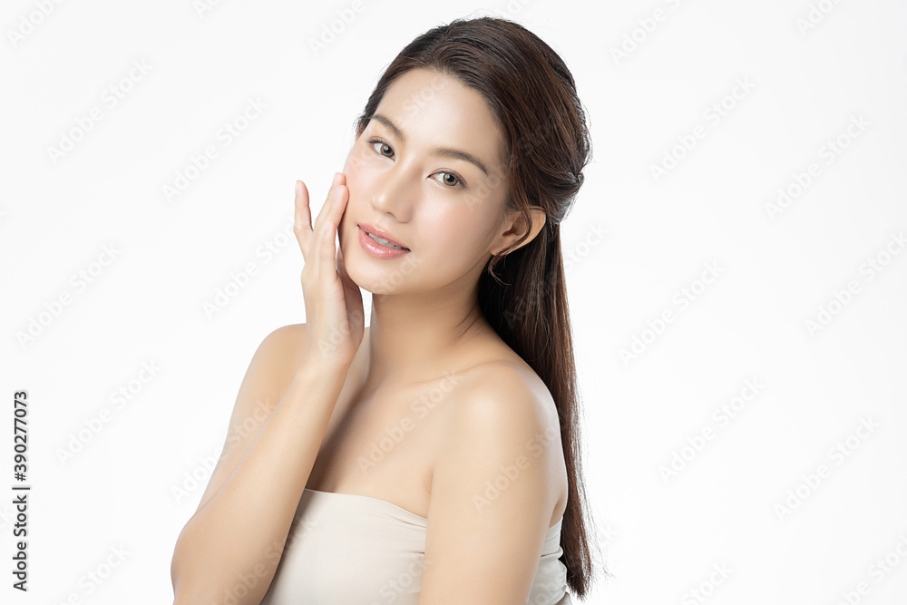 Beautiful young asian woman with clean fresh skin on white background, Face care, Facial treatment, Cosmetology, beauty and spa, Asian women portrait Beautiful young asian woman with clean fresh skin on white background, Face care, Facial treatment, Cosmetology, beauty and spa, Asian women portrait