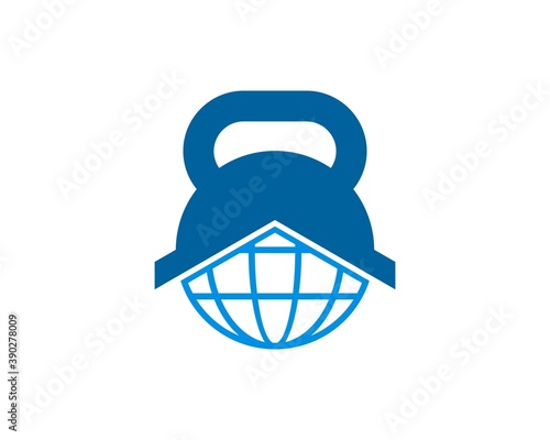 Blue kettle bell with abstract globe