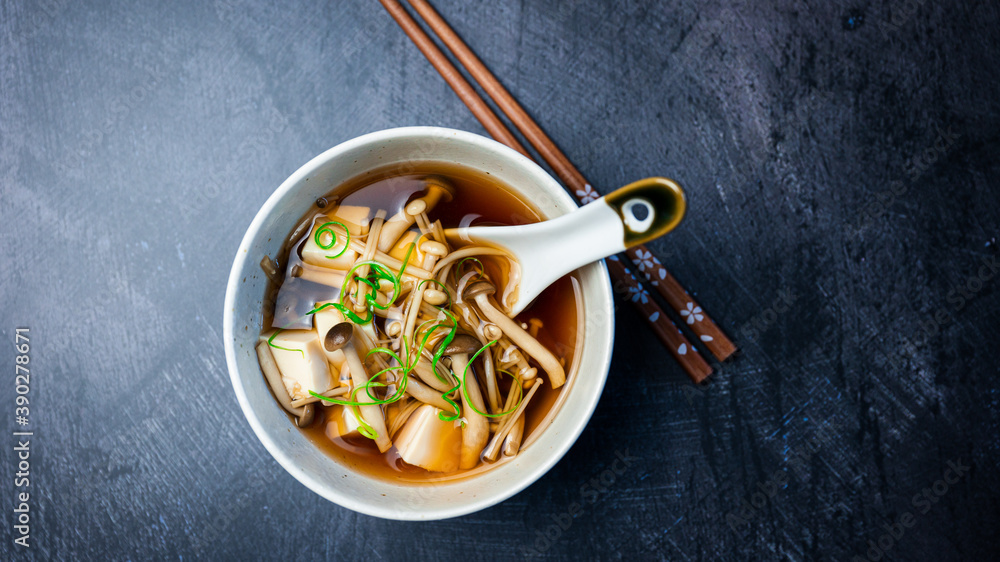 Fototapeta premium Japanese mushroom soup in a bowl