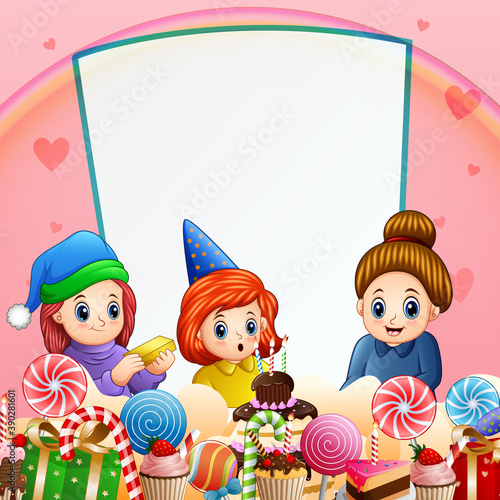 A little girl birthday party background illustration