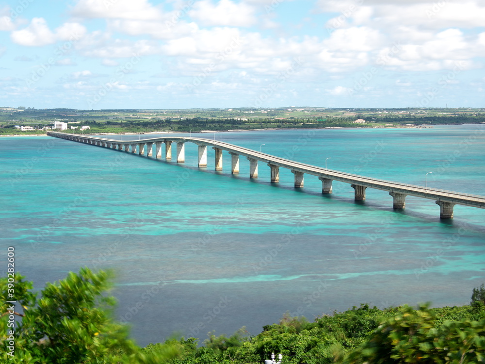 Okinawa,Japan-October 29, 2020: Kurima Bridge viewed from Kurima island
