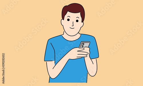 Man holding cellphone, using mobile application to chat or sending message