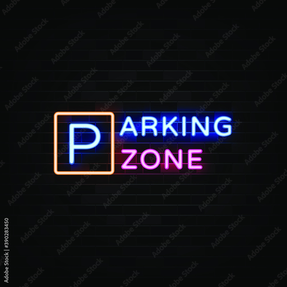 Parking Zone neon signs vector. Design template neon sign