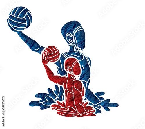 Group of water polo players  action cartoon graphic vector