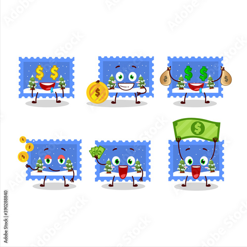 Landscape christmas ticket cartoon character with cute emoticon bring money