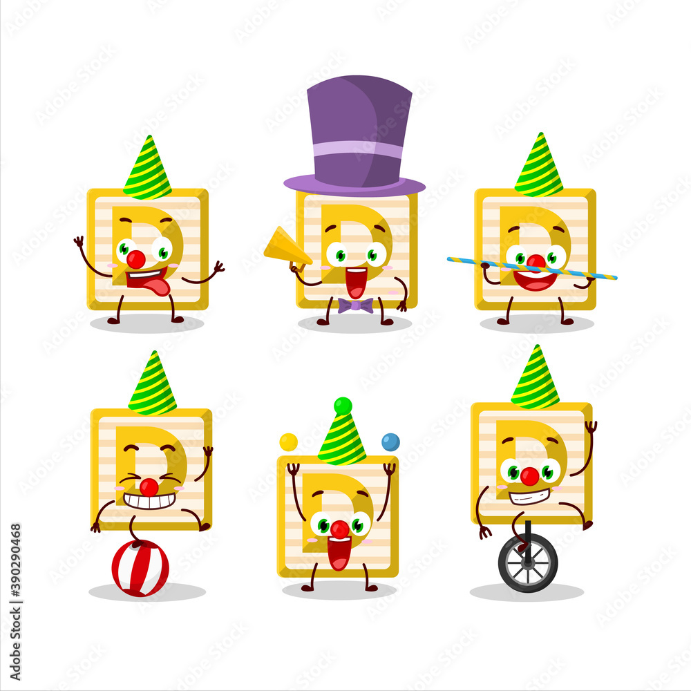 Fototapeta premium Cartoon character of toy block D with various circus shows