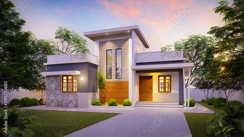 3D DIGITAL ILLUSTRATION OF A HOUSE ELEVATION © abhijith3747
