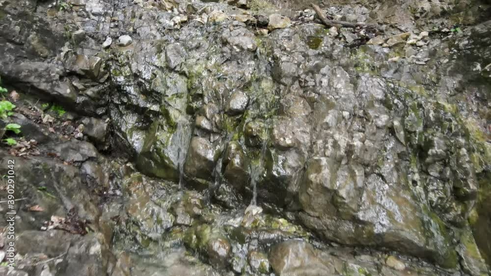 Water flowing down some rocks, waterfall, aerial drone shot, forward movement, Slow Motion Water flowing down some rocks, waterfall, aerial drone shot, forward movement, Slow Motion