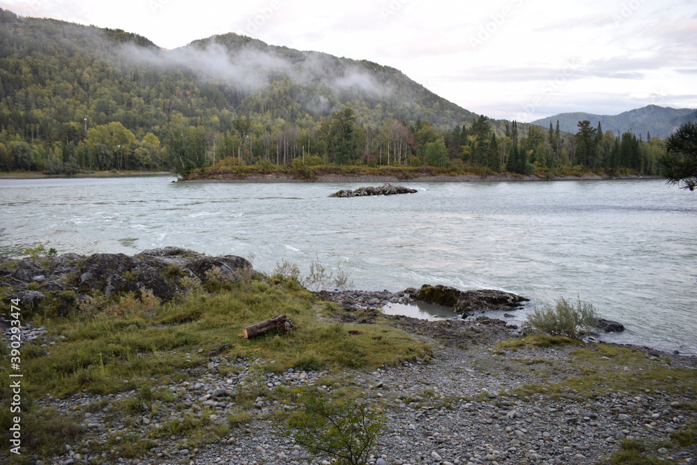 Beautiful landscape on the river in the mountains Beautiful landscape on the river in the mountains