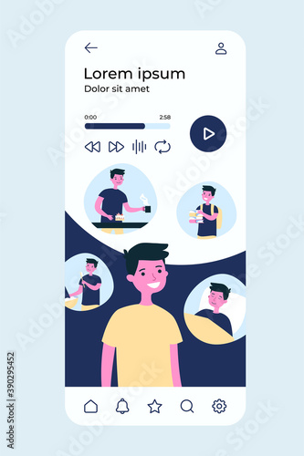 Little boy and his everyday routine. Study, breakfast, bedtime flat vector illustration. Organization and schedule concept for banner, website design or landing web page