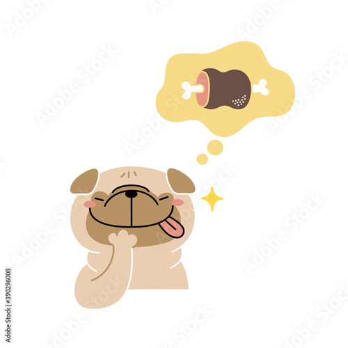 ご馳走を想像して喜ぶパグ犬