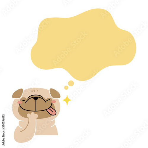 ごちそうを想像して喜ぶパグ犬