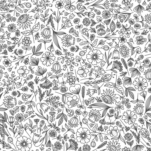 WHITE BACKGROUND WITH STYLIZED FLOWERS AND LEAVES