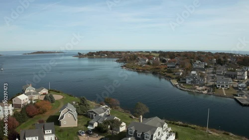 Aerial view of scenic coastal town in fall, Biddeford Pool, Maine photo