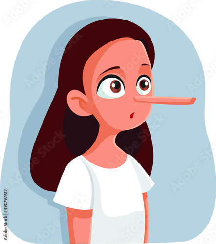 Liar Teenage Girl with Long Nose Vector Cartoon