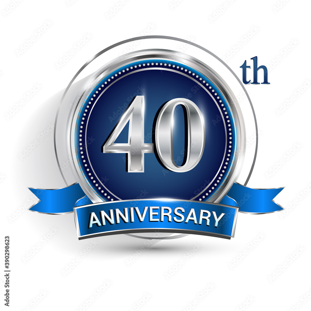 Celebrating 40th anniversary logo, with silver ring and ribbon isolated ...