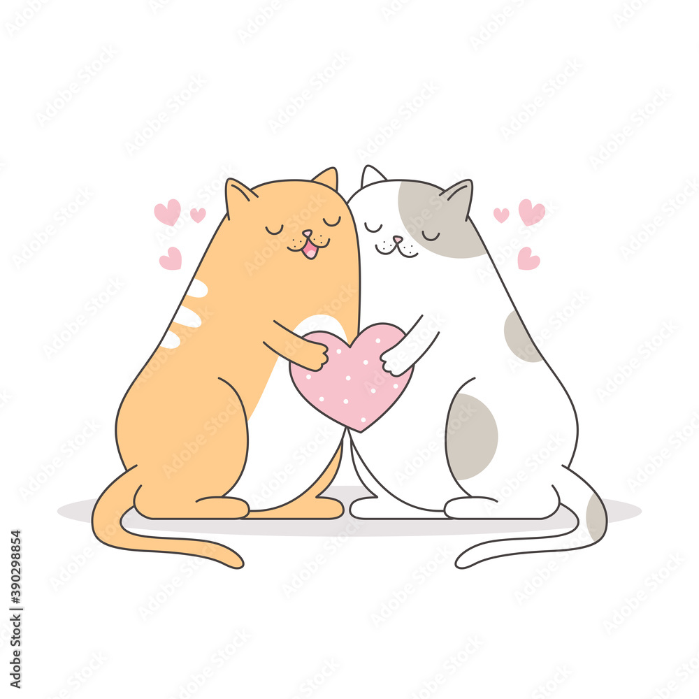 Obraz premium Cute couple cat hanging love symbol vector
