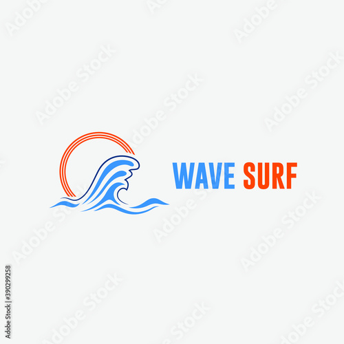 Abstract water wave vector logo concept with sun element. Swimming, surf, villa, cosmetic business template