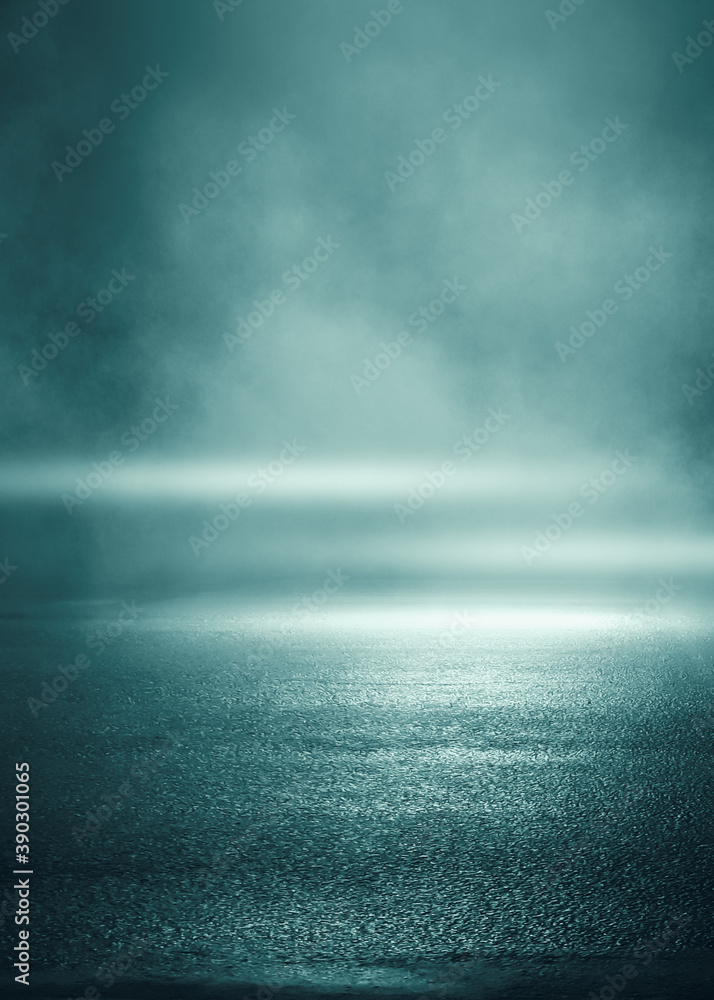 Fototapeta premium Dark abstract background. Empty dark street background at night. Spotlight reflects on the asphalt. Smoke, fog. 3d illustration