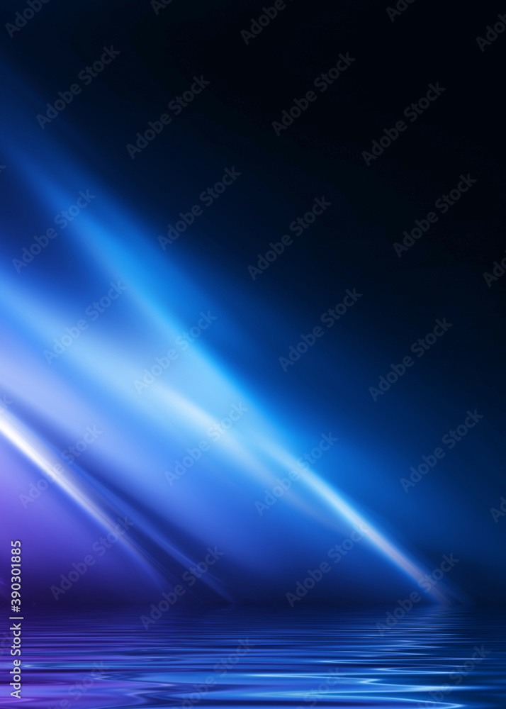 Abstract dark futuristic background. Ultraviolet neon light rays