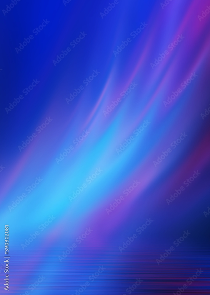 Fototapeta premium Dark abstract background with ultraviolet neon glow. Blurry neon waves. Light effect. Reflection on the asphalt. 3d illustration