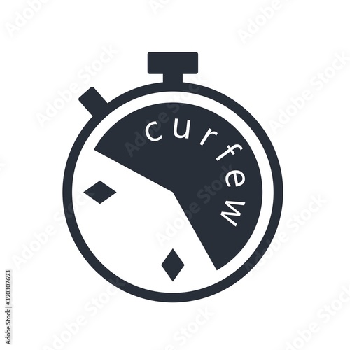 Clock. Dedicated dial area with curfew inscription. Vector icon isolated on white background.