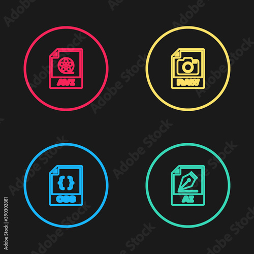 Set line CSS file document, AI, RAW and AVI icon. Vector.
