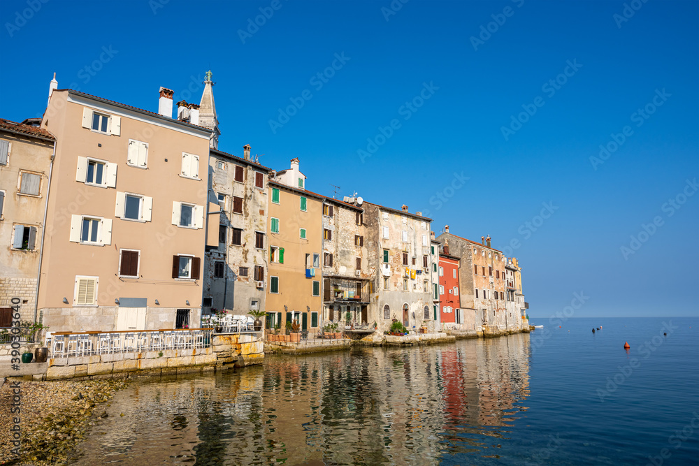 The old part of Rovinj in Crotia and the Adriatic Sea
