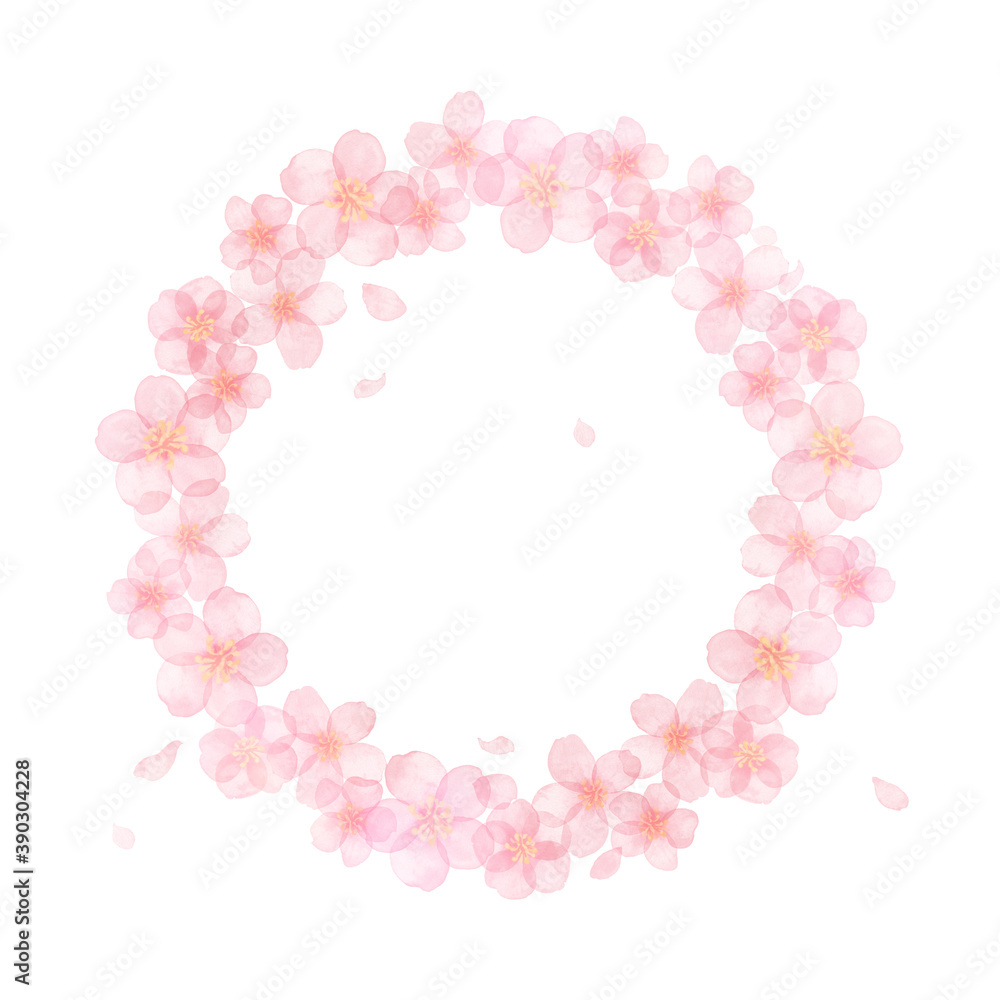 桜　花びら　水彩イラスト　フレーム　リース　