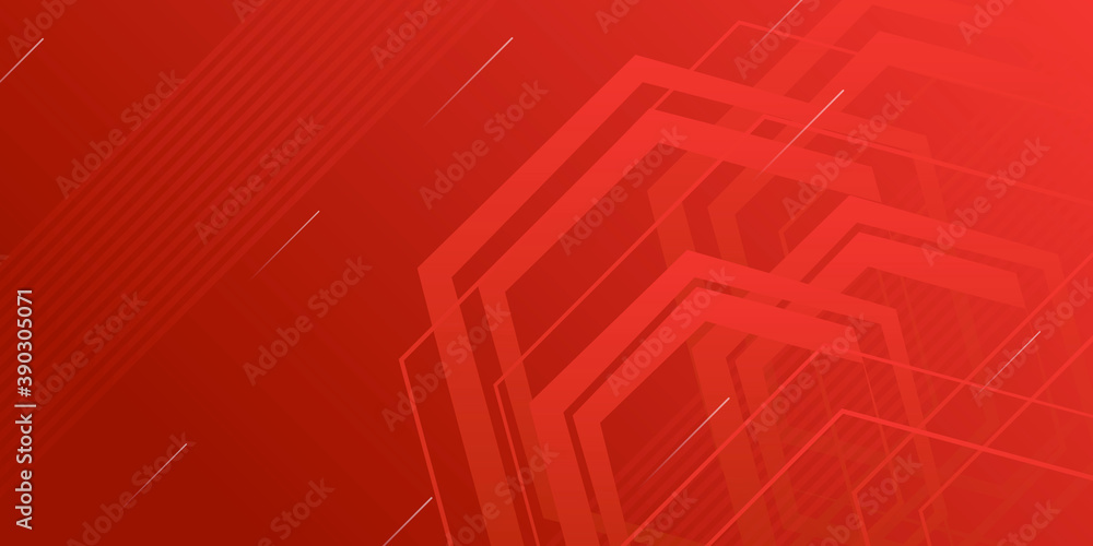 Red geometric abstract presentation background with hexagonal shapes and lines. Technology concept background