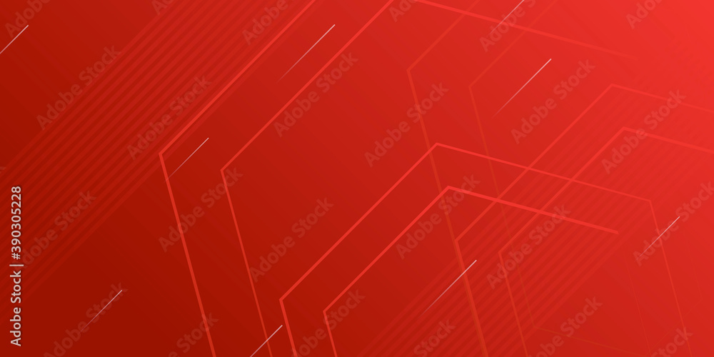 Red geometric abstract presentation background with hexagonal shapes and lines. Technology concept background