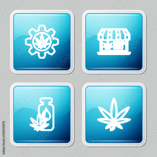 Set line Test tube with marijuana, Online buying, Marijuana or cannabis leaf oil and icon. Vector.