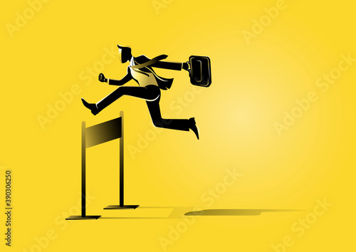 Businessman run and jump