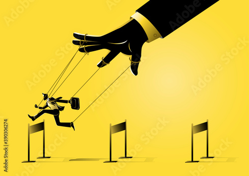 Puppet master controlling businessman