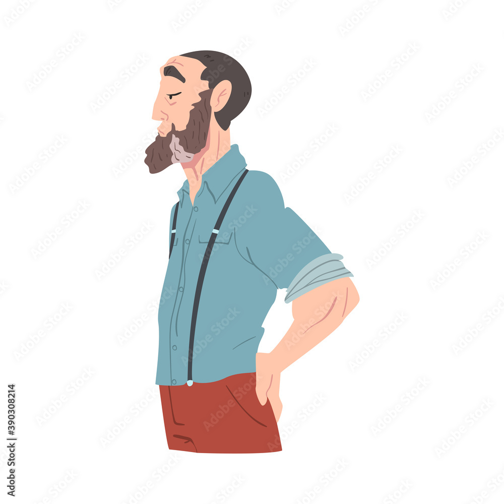 Side View of Mature Bearded Man Dressed in Casual Clothes Cartoon Style Vector Illustration Side View of Mature Bearded Man Dressed in Casual Clothes Cartoon Style Vector Illustration