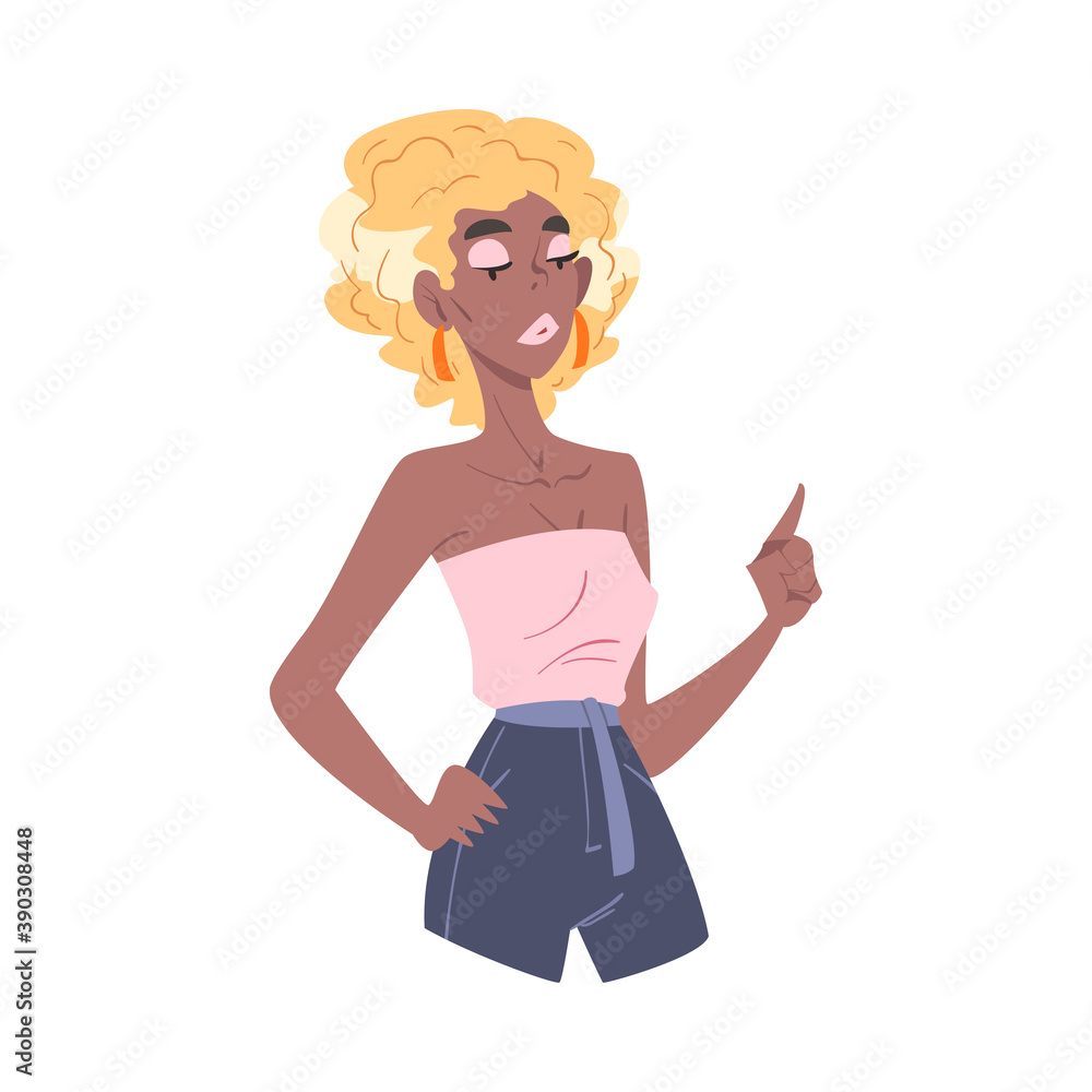 Pretty African American Woman in Fashionable Clothes and Blonde Hair Cartoon Style Vector Illustration Pretty African American Woman in Fashionable Clothes and Blonde Hair Cartoon Style Vector Illustration