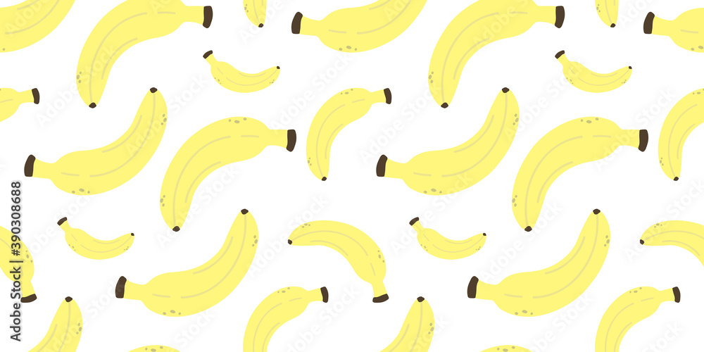 Seamless background with fruits. Vector illustration. Suitable for fabric, wallpaper, kitchen design. Banana in cartoon style