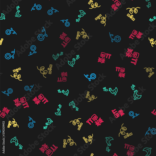 Set line Flower, Chicken farm and camera, Smart with drone and farming technology on seamless pattern. Vector.