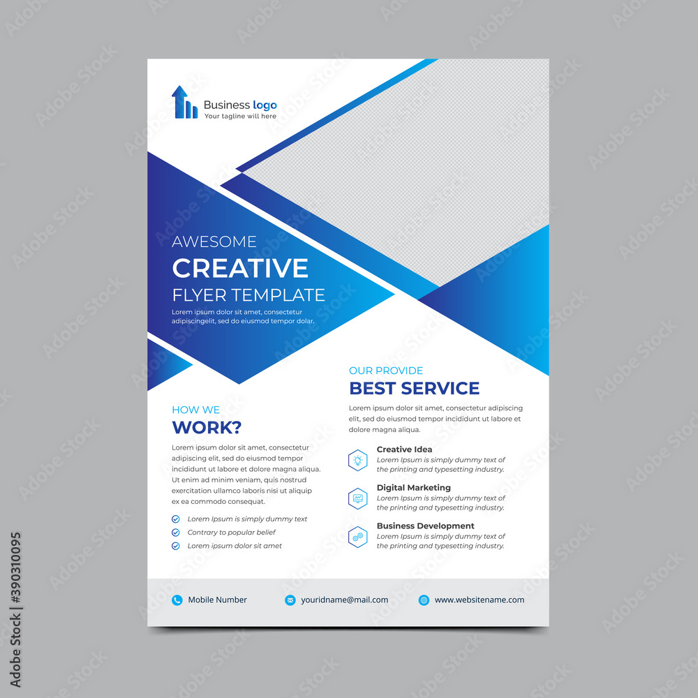 Corporate Business abstract flyer design concept, Polygon, and triangle shape used for business poster layout, technology flyer, blue gradient color, corporate banners, posters, and leaflet. triangle 