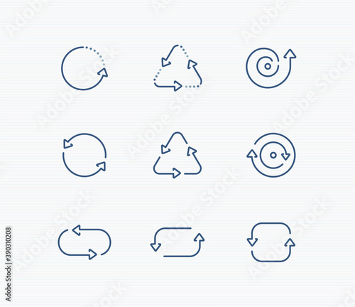 Cycle arrow icon set for web and app. thin line arrow icons. editable stroke vector illustration	