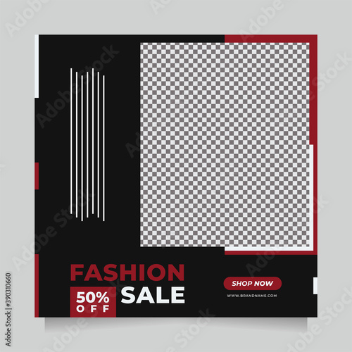 Black red fashion sale design social media post and web banner template for digital marketing. Editable promotion design brand fashion and other product. Editable promotion design brand fashion