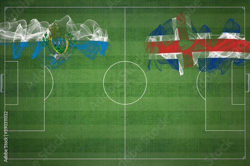 San Marino vs Iceland Soccer Match, national colors, national flags, soccer field, football game, Copy space photo