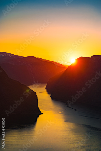Fjord landscape at sunset, Norway © Voyagerix