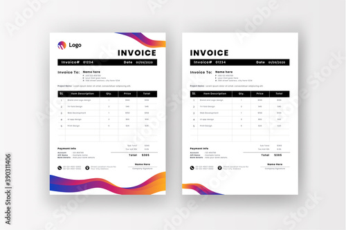 Professional invoice template design / vector minimalist colorful design