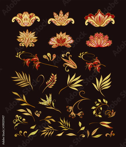 Vector decorative design Paisley, floral elements.