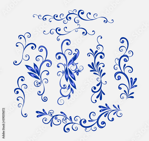 Vector decorative design Paisley, floral elements.